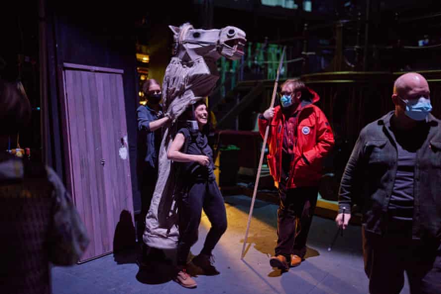 ‘About as big as it gets’: behind the scenes of Wagner’s The Valkyrie at English National Opera | Opera 20 Matthew Rose (Wotan, red) with Laura ? (horse).