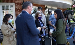 Coronavirus live news: Hong Kong bars, gyms and cinemas reopen; 20m Americans lost jobs in April 12 Katie Miller, press secretary for US vice-president Mike Pence, speaks with reporters before an event featuring Pence delivering a shipment of PPE to the Woodbine Rehabilitation and Healthcare Center in Alexandria, Virginia.