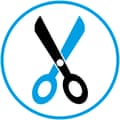 Illustration of scissors in white circle with blue border