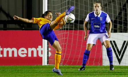 Maéva Clemaron has a shot at goal during Everton’s FA Cup semi-final against Birmingham