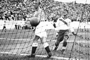 England’s goalkeeper Bert Williams is beaten by Joe Gaetjens 38th-minute goal, which proved enough to give the USA a sensational victory.