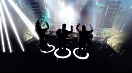 Swedish House Mafia playing a concert in Roblox.