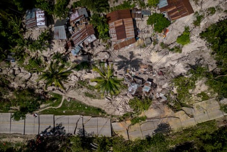 Aerial view of damaged homes