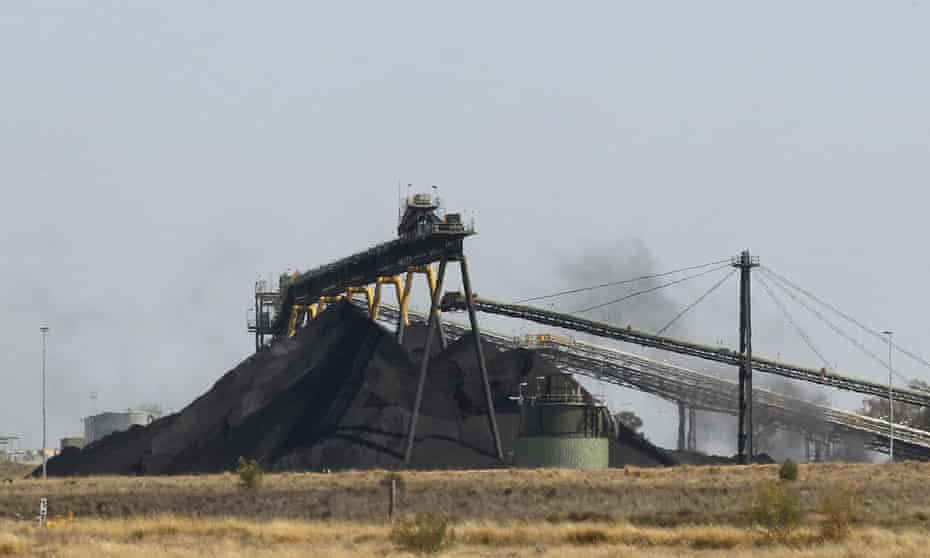 Coal stacked at a Whitehaven coalmine outside Narrabri, Australia