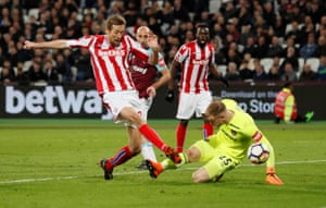 Peter Crouch scores after Joe Hart spills the ball.