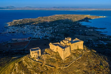 An aerial shot of Castello di Santa Caterina on the island of Favignana