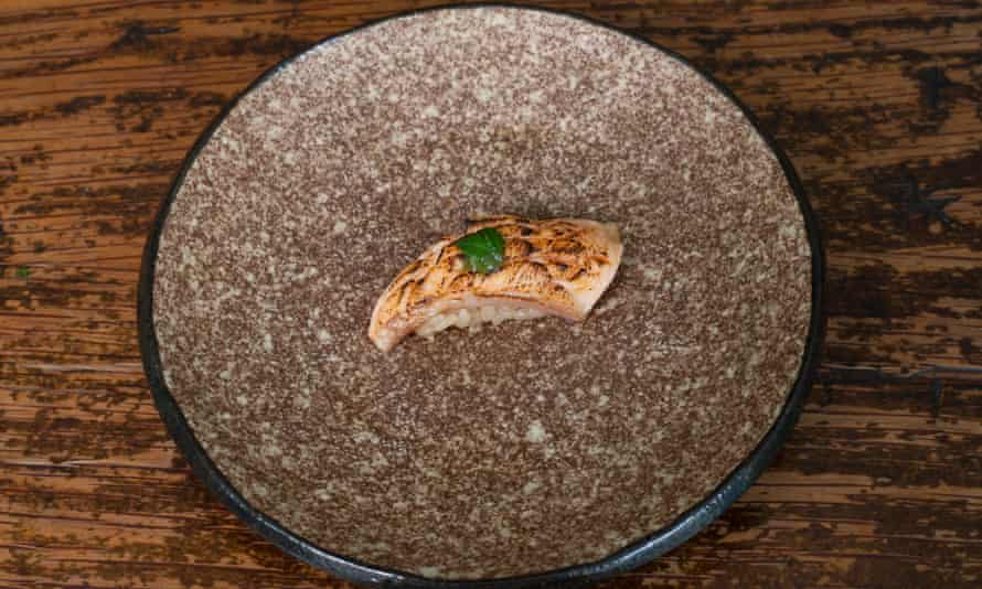 “A Thai basil miso that you could dab behind your ears”: seared trout belly.
