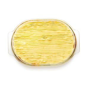 A ‘ploughed field’ of furrowed mash on top will turn extra-crisp.