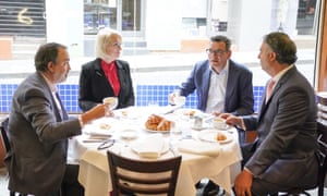 Victorian premier Daniel Andrews has breakfast with industry minister Martin Pakula, Melbourne lord mayor Sally Capp, and chamber of commerce chief executive Paul Guerra on Sunday.