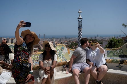 Tourists take selfies in Barcelona