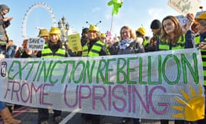 Extinction Rebellion demonstrators on Westminster Bridge in London.