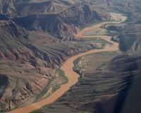 an aerial view of a river