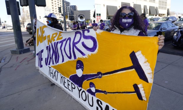 Janitors demonstrate during a protest staged by the Service Employees International Union in Denver.