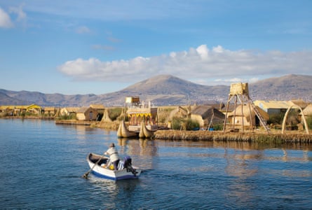 Above the waves ... the totora-reed floating island system on Lake Titicaca, Peru.