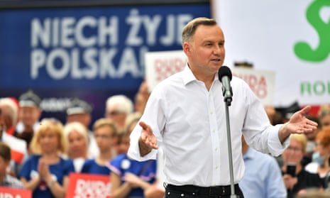 Andrzej Duda speaks at a campaign rally in Złotoryja