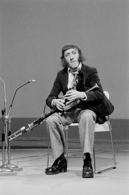Paddy Moloney with his the uilleann pipes on televison in the mid-1970s.