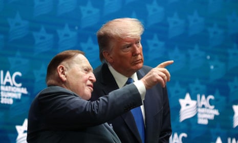 Donald Trump with Sheldon Adelson at the Israeli American Council national summit in Hollywood, Florida, in December.