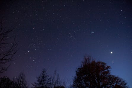 Night sky, with constellations and Venus and Mars close to each other.