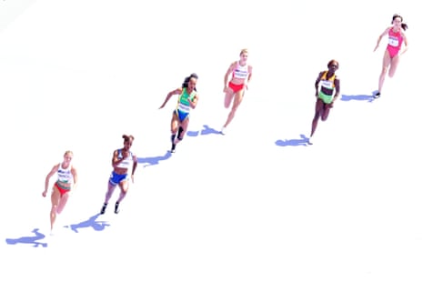 Competitors during the women’s 200m repechage at Stade de France.