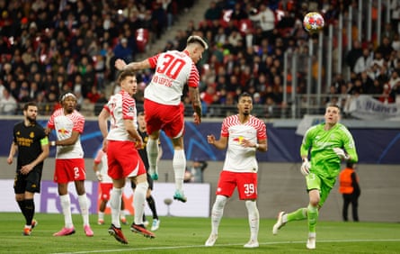 Benjamin Sesko finds the back of the Real Madrid net but his header is disallowed for an offside in the buildup