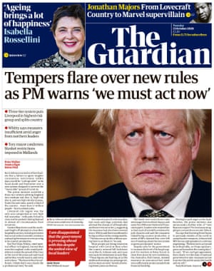 Guardian front page, Tuesday 13 October 2020