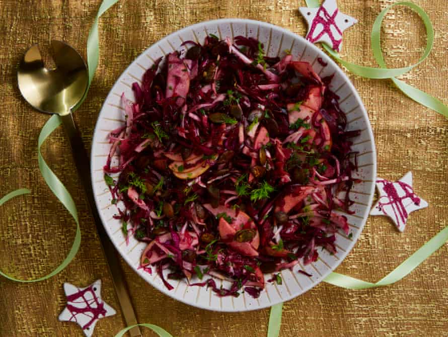 Meera Sodha's red cabbage, apple and pomegranate salad.