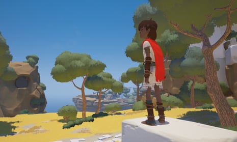 The main character of Rime looks out at the game's tree-filled landscape