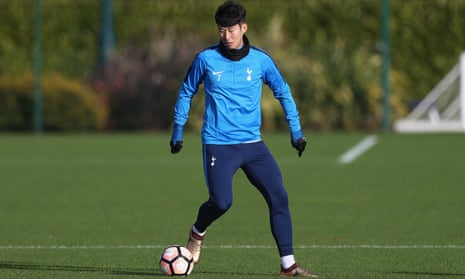 Son Heung-min works on his game at the Tottenham training centre.
