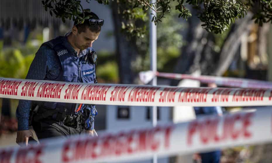 Police set up a cordon and search area in a suburb of Auckland following reports of multiple stabbings, in New Zealand, 