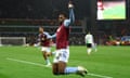 Jhon Duran celebrates scoring his second, and Aston Villa’s third goal of the night and put the home side back on level terms.