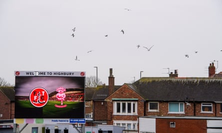 A Welcome to Highbury sign, signalling Fleetwood’s stadium