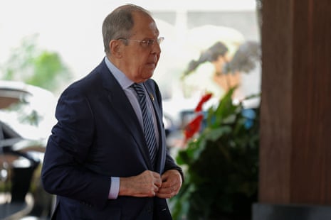 Russian foreign minister, Sergei Lavrov, arrives after Vladimir Putin said he would not be attending the talks in Bali.