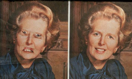 The Thatcher illusion shown the correct way up.