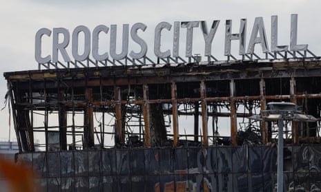 The burnt-out Crocus City Hall after the deadly attack on the concert venue outside Moscow.