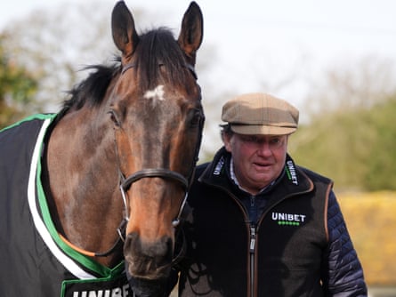 Nicky Henderson with Constitution Hill at the trainer’s stables in Lambourn.