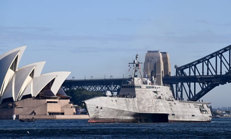 The USS Canberra (LCS-30) sails past the Sydney Opera House as it arrives at the Royal Australian Navy’s Fleet Base East, in Sydney, Tuesday, July 18, 2023. The USS Canberra will be commissioned into service in Sydney on Saturday. (Dan Himbrechts/AAP Image via AP)