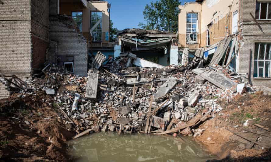 A damaged school in Slaviansk.