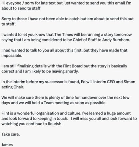 James Purnell’s message to staff at Flint Global