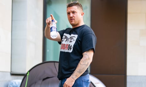 Tommy Robinson at Westminster magistrates court last week, where he was supporting the leader of Britain First