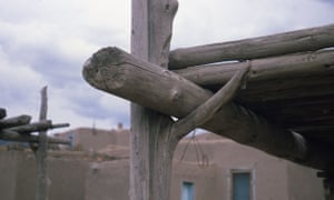 A forked post used in vernacular architectural style to support a beam in Taos, New Mexico