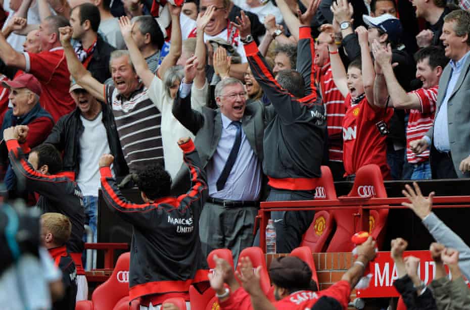 Sir Alex Ferguson celebrates a victory against Chelsea in 2011.