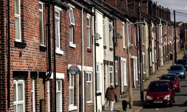 Terraced houses rising up a hill in Rotherham