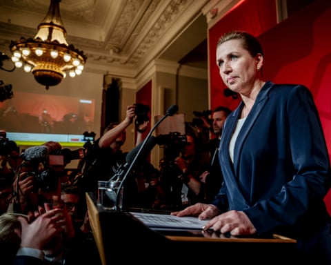 Mette Frederiksen speaks during an election celebration in Copenhagen, Denmark, 24 March 2026.