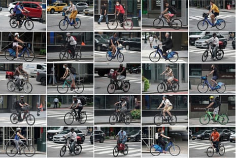 People riding their bicycles for pleasure and work in New York City.