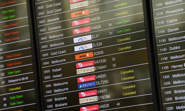 cancellations on departure board at airport