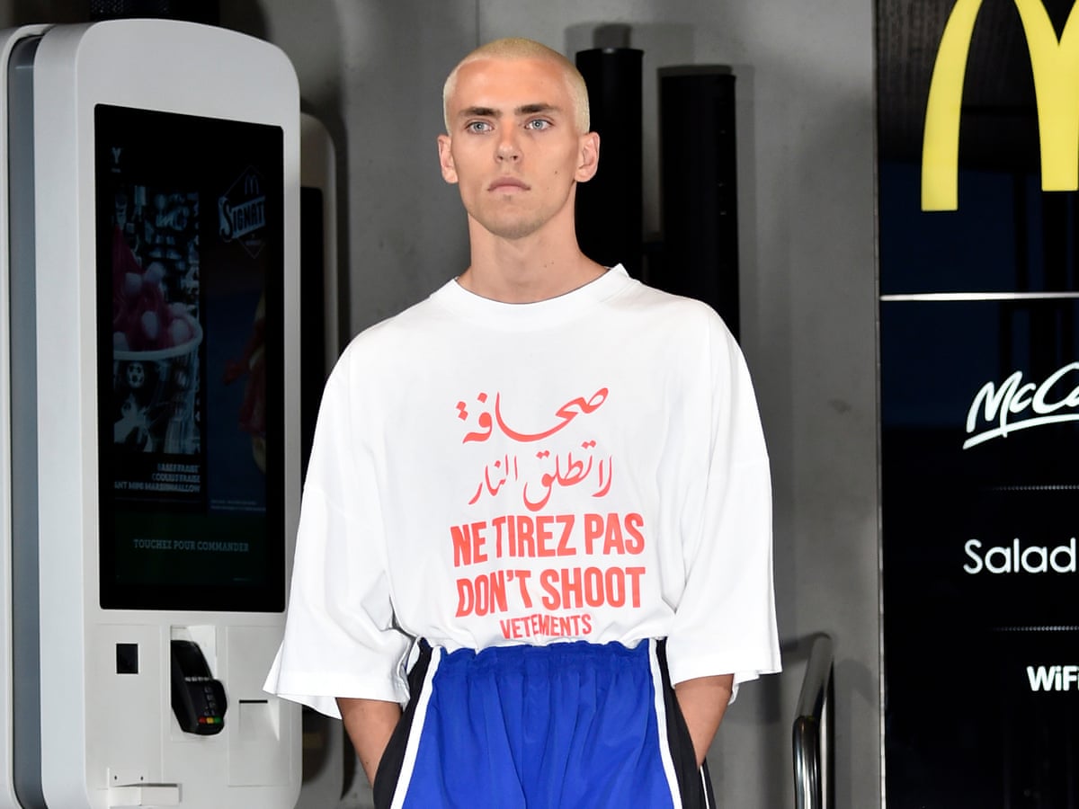 Many prosperity nautical mile Don't shoot': why Vetements' latest T-shirt is causing controversy |  Fashion | The Guardian