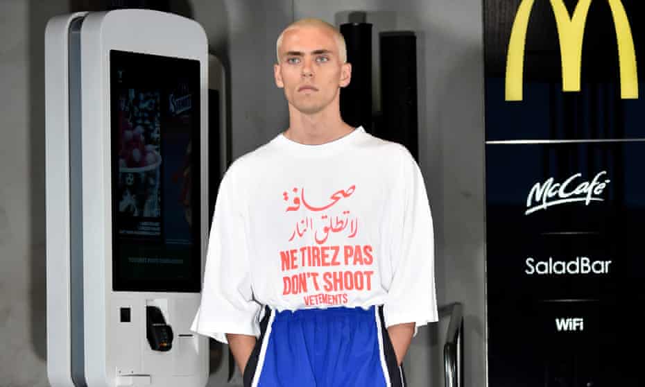 A model during the Vetements menswear spring/summer in Paris, 2019.
