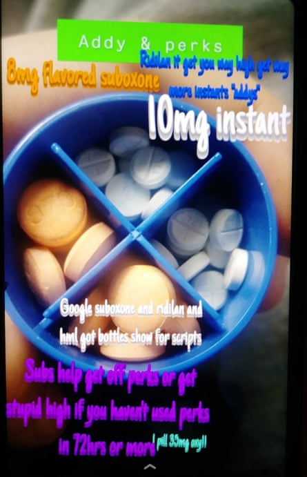 A screenshot of pills being sold on Snapchat.
