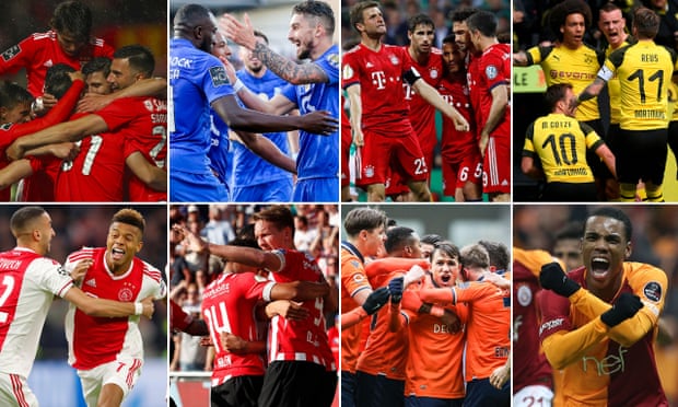Clockwise from top left: Benfica, Porto, Bayern Munich, Borussia Dortmund, Ajax, PSV Eindhoven, Istanbul Basaksehir and Galatasaray all still have a chance to win their domestic leagues.