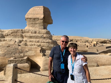 Terry Strong and Kathy Strong standing in front of the Sphinx